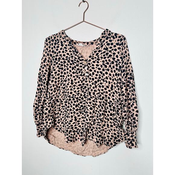 INGRID & ISABEL Brown Leopard Long Sleeve Three Button Placket Maternity Top XS - Picture 4 of 10